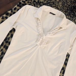 GUC J. McLaughlin White Top with Ruffle Detail